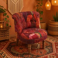 Fauteuil d'appoint bohème en patchwork Kantha fait main, canapé individuel en tissu de coton avec pieds en bois, logo personnalisé, vente en gros