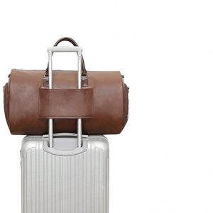 BSCI factory Custom Logo Vintage Travel <b>Overnight</b> <b>Bag</b> Suit Carry On Large Foldable Mens Leather Garment <b>Bag</b> Convertible Garment - Product Image 4