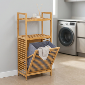 Panier à linge multifonctionnel en bambou moderne ERKUGO EKG56 de qualité supérieure, 2 étagères, pour usage domestique, 40x30x95cm, fabriqué en Turquie - Product Image 4