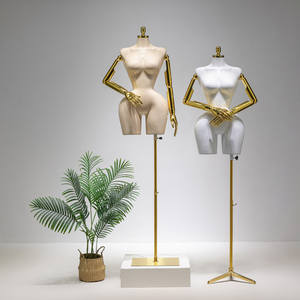 <span class=keywords><strong>Mannequin</strong></span> de couture femme grande taille demi-corps en PP de haute qualité avec bras mobiles dorés |   Fenêtre de tailleur en position debout - Product Image 4