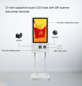 27" Stand Android Self Order Payment 80mm Terminal Printer Kiosk With Nfc Reader Bill Kiosk With Printer Scanner And Camera