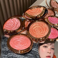 Palette de maquillage compacte Rose Embossed Blush & Highlighter, rose sculptée en 3D, design floral luxueux