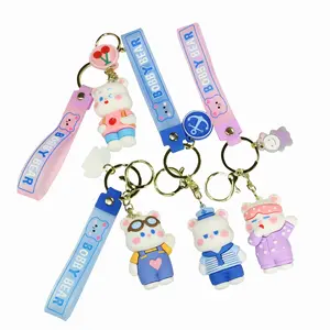 Silicone bear key chain, key ring bag pendant suitable for car keys, backpack accessories, ladies and girls decorative gifts