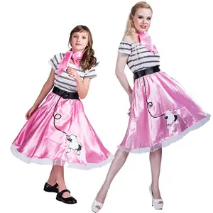 Карнавальный костюм на Хэллоуин, для маленьких девочек, в стиле ретро в мелкую полоску рубашка шелкового атласа красивое платье-пачка с принтом «Собака» и рисунком пуделя для женщин юбка костюм YTHC-002