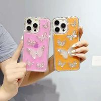 Coques de téléphone portable Diamond Butterfly pour iPhone 16/15/14 Pro Max/13/12/11 - Protection antichoc en TPU avec cordon