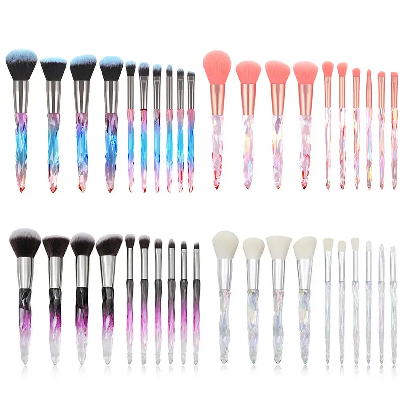 Wholesale 10pcs Beautiful Crystal Diamond Handle Makeup Brushes Colorful Makeup Brush Beauty Makeup Brushes Set