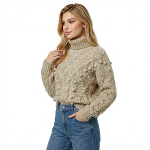 Europese Amerikaanse vintage stijl dames wollen/acryl ademende anti-pilling computer gebreide trui met ronde hals, herfst winter - Product Image 3