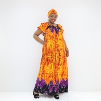 Gaun Maxi Katun Boubou dengan Motif Abstrak, Lengan Pendek, dan Kerah Bulat KT01-686FY