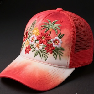 Gorra de Béisbol Personalizada de Algodón Grueso Cepillado con Estampado Tie-Dye Rojo, Diseño Festivo con Bordado de Árbol de 6 Paneles, Logotipo Deportivo Personalizado de 5 Paneles - Product Image 3