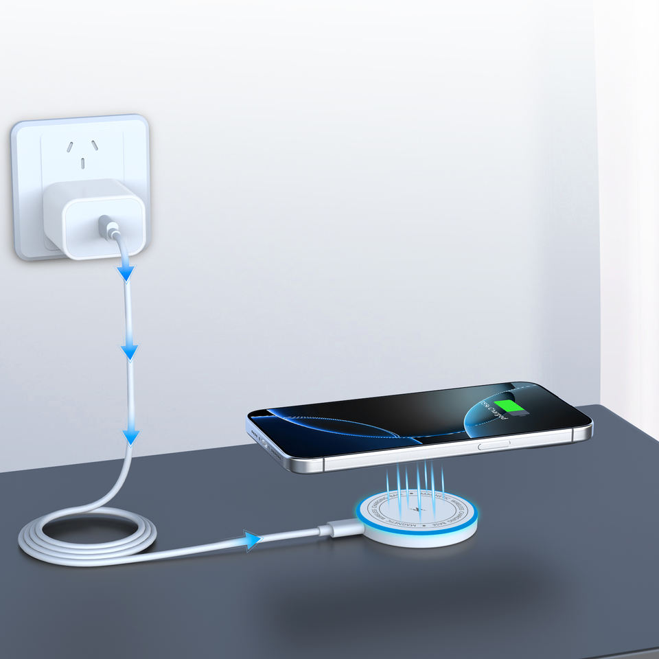 Fas Blue Color 15W Magnetic Wireless Charger Fast Charging Pad With Blue Light Strong ...