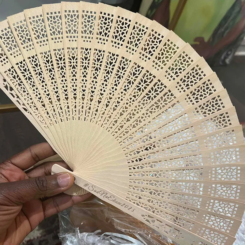 Hot Sale Christmas Gifts Wholesale Custom Fans Party Favor Personalized Wooden Folding Fans