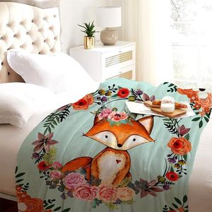 Couverture en flanelle motif renard de conte de fées, couverture de sieste, douillette, chaude, super douce pour lit, canapé, impression personnalisée - Product Image 3