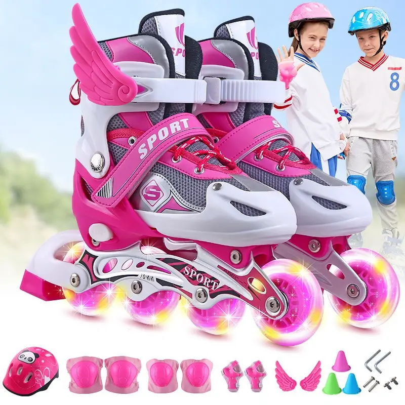 Ajustável Inline Patins De Gelo para Crianças com Full Light Up Rodas Iniciante Iluminando Patins Ice Shoes para Crianças