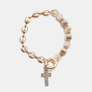 Wholesale Trendy Christian Style Brass Zircon Geometric Pattern Women's Anniversary Gold Plated Beaded Bangles <b>Cheap</b> - Product Image 4