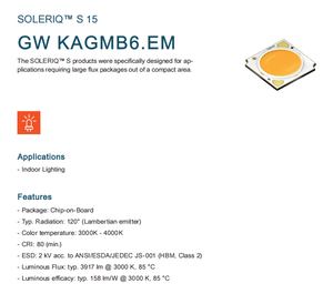 OSRAMs SOLERIQ S 15 GW KAGMB6.EM-TSUP-30S3 CRI80 4220LM 25W High Power LED Cob Chip <b>Warm</b> White Nature White - Product Image 2