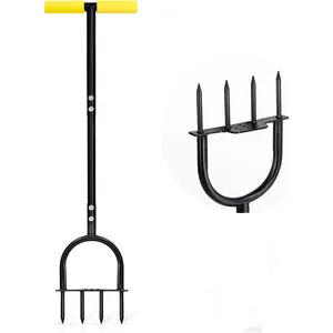 JH-Mech-Manual para suelos compactados, Mango en T antideslizante, placa de pie ancha, aireador de acero al carbono para césped