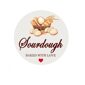 Étiquettes autocollantes pour pain au levain, rondes, 2 pouces, en papier, pour emballage, design « Baked With Love » - Product Image 1