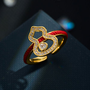 Original Design Fortune Prosperity Ring Heart Shape Red String Gourd Adjustable Index Finger Ring For Women Jewelry Gift - Product Image 1