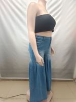 A0512-jeans Femme 2026 Jean taille haute à volants, coupe large, en denim, décontracté