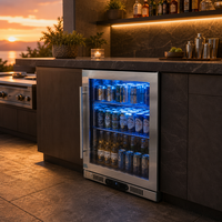 Réfrigérateur à boissons en acier inoxydable 128L avec porte en verre, serrure et éclairage LED pour bar extérieur