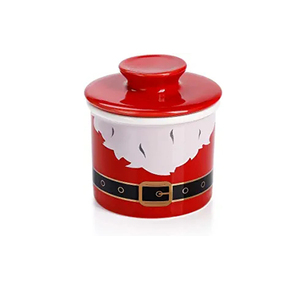 Calcomanía navideña personalizada plato de mantequilla blanco de porcelana de cerámica con tapa - Product Image 4