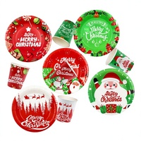 Décorations de fête de Noël et du Nouvel An - Assiettes, gobelets et serviettes en papier jetables