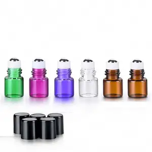 精油香水滚筒透明琥珀色粉色紫色绿色1毫升2毫升3毫升5毫升玻璃卷带盖瓶子