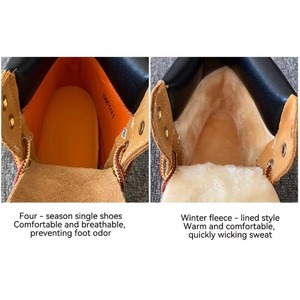 Yellow Waterproof Waxed Leather <b>Ankle</b> <b>Boots</b> Genuine Leather Chunky Heel Fashion Couple Design Breathable for Autumn Winter - Product Image 4
