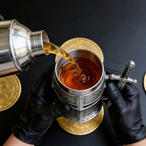 Chope Bière Médiévale Casque Chevalier Métal Acier Inoxydable Résine Relief 3D Armure Tankard 450ml Cadeau Fête - Product Image 5