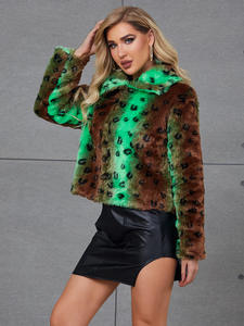 ヒョウ柄の孔雀のカモフラージュスポットが付いたぬいぐるみコートフェイクファーコートファジーソフトレディースファー - Product Image 3