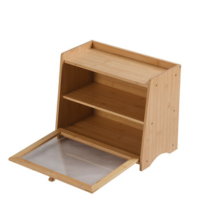 Boîte à pain en bambou double couche couleur naturelle 40x22x33 rangement multifonctionnel pour la cuisine - Product Image 5