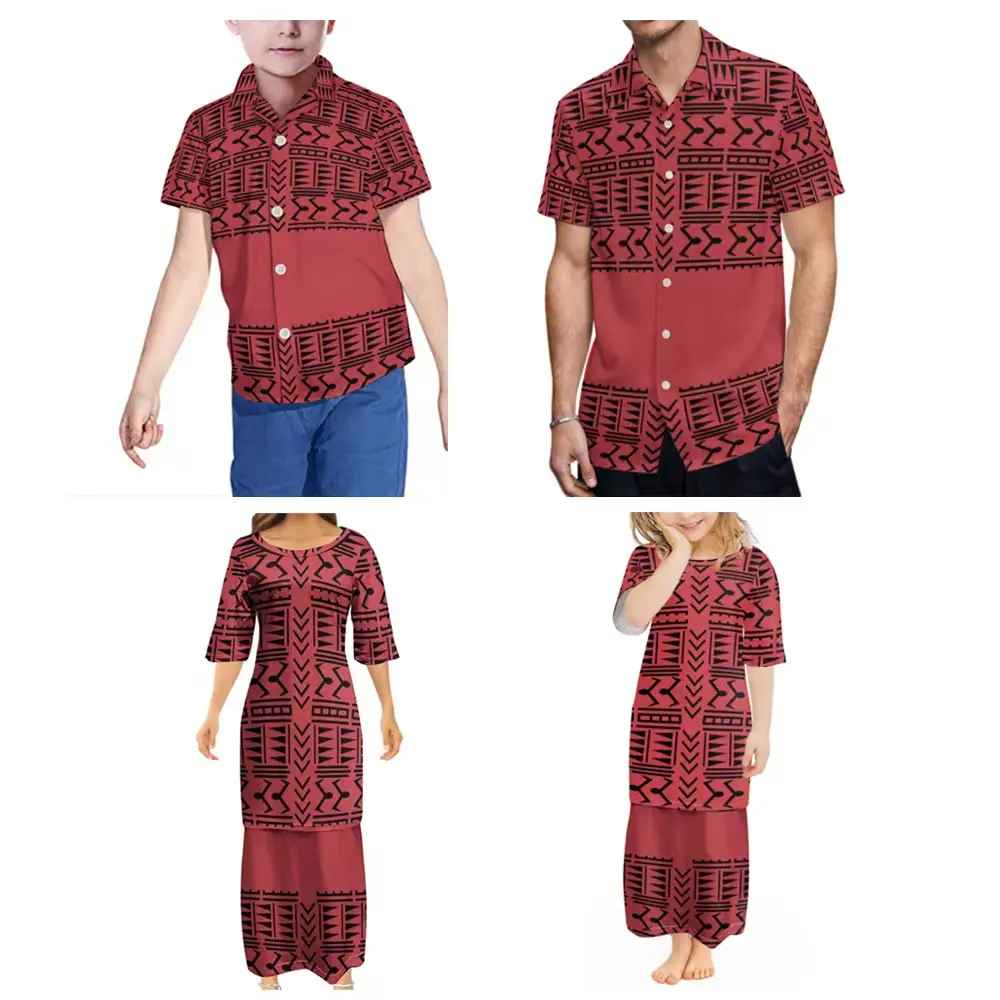Yüksek kalite özel Logo rahat aile eşleştirme giyim polinezya Elei Tribal Puletasi Samoa Ptaha çocuk gömlek çocuklar elbiseler