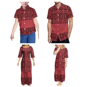 High Quality Custom Logo Causal Family Matching Clothes Polynesian Elei Tribal Puletasi Samoa Ptaha Children Shirt Kids Dresses