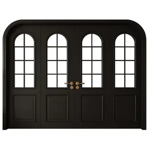 Pintura francesa vintage personalizada em madeira maciça preta para abrir o arco semicircular interior com quatro portas duplas
