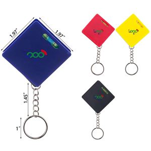 <b>Square</b> Tape Measure W/Level & <b>Key</b> Chain Large Imprint Area Ideal for Transportation, Keychain, Travel, Camping, Tooling - Product Image 1