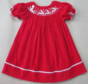 Smocked <b>Christmas</b> Reindeer <b>Kids</b> Outfit Collection Hand Embroidery Red Holiday <b>Dress</b> For Toddler Girls - Product Image 1