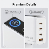Chargeur 140w GaN, chargeur mobile 140 watts, adaptateur secteur ultra fin, chargeur rapide PD3.1, bloc de charge 140w avec affichage intelligent