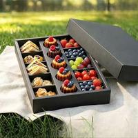 8 10 Vouwbare picknickboxen met deksels, zwart, wit, kraftkleuren, voor fruit, snacks, desserts, gebak, lekkernijen, op maat gemaakt.