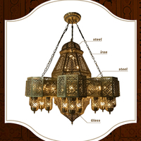 Lustre LED marocain exotique, design islamique, lampe suspendue en fer et verre pour villa de luxe, hôtel