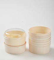 Bol d'emballage circulaire en bois jetable personnalisé avec couvercle, grande capacité, écologique, pour salades et plats à emporter