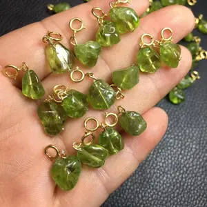 925 sterling silver peridot polished raw stone free form Charms Pendant Necklace Energy Chakra Healing Crystals jewelry