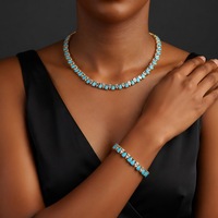 Ensemble collier et bracelet tennis en zircon et turquoise en forme de larme, nouveau design, cadeau de fête, de mariage ou de Noël, style européen