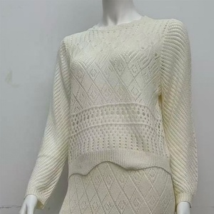 Thời Trang Mới Thanh Lịch Crochet Knit Thiết Lập Tùy Chỉnh Phụ Nữ Màu Rắn Hai Mảnh Áo Len Ăn Mặc Thiết Lập Thoải Mái Và Đẹp - Product Image 2