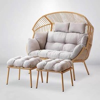 Fauteuil œuf moderne d'extérieur en rotin, chaise panier en rotin pour patio, balcon, jardin, fauteuil de relaxation en forme de goutte d'eau, canapé individuel avec coussin épais