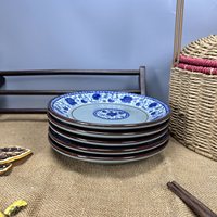Luxuriöses Handgefertigtes Keramik-Geschirr Kreatives Unterglasur-Blau-Weiß Exquisites Flachteller-Set 10 Knochenförmige Teller Suppenteller Vintage