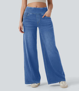 <span class=keywords><strong>Jeans</strong></span> a Vita Alta Personalizzati con Elastico in Vita, Vestibilità Lusinghiera e Snellente, Pantaloni in Denim a Zampa d'Elefante per Donna con Silhouette Eccellente - Product Image 2