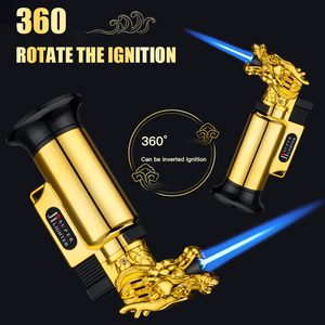 Encendedor de gas butano con diseño de dragón creativo personalizado, modelo de antorcha de llama de chorro a prueba de viento para ocasiones comerciales y fumar cigarros - Product Image 5