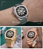 Montre mécanique automatique de luxe pour homme avec logo personnalisé, cadran squelette, acier inoxydable, étanche 5ATM, OEM ODM