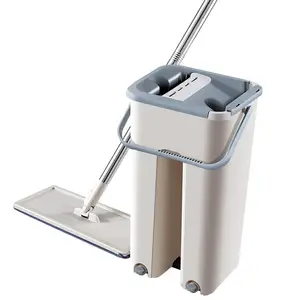 Nettoyeur de cuisine à rotation 360, chiffon de seau de nettoyage à presser salle de bains microfibre serpillière pour sol plat serpillière et ensemble de seaux