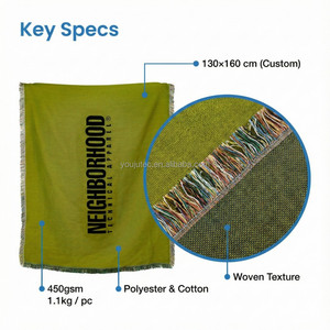 Manta Decorativa Jacquard de NEIGHBORHOOD, Diseño Geométrico Minimalista con Logotipo Tipográfico, Flecos, <span class=keywords><strong>Tapiz</strong></span> para Sofá, Cama, Decoración de Avión - Product Image 3
